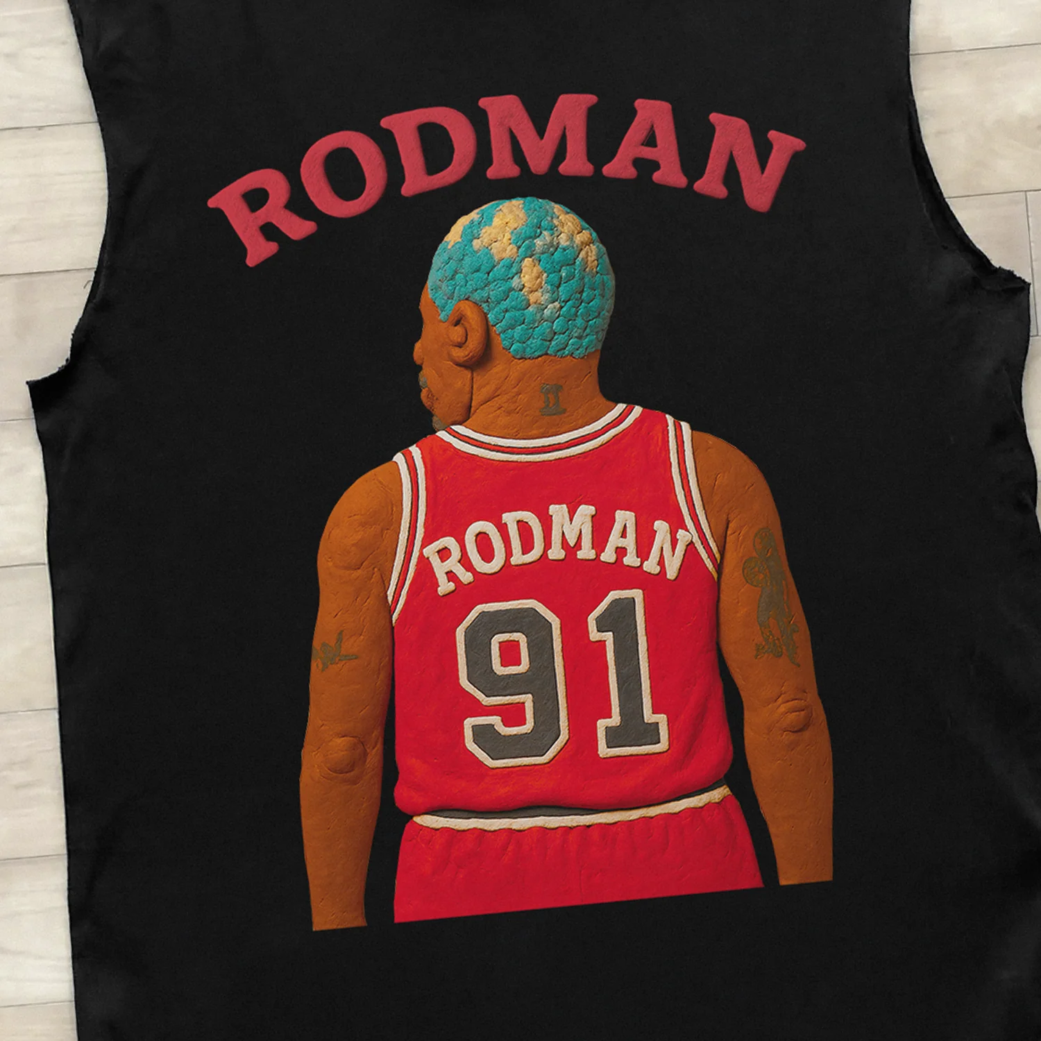 'Clay Rodman' Heavy Black Cut-Off Tee - Image 4