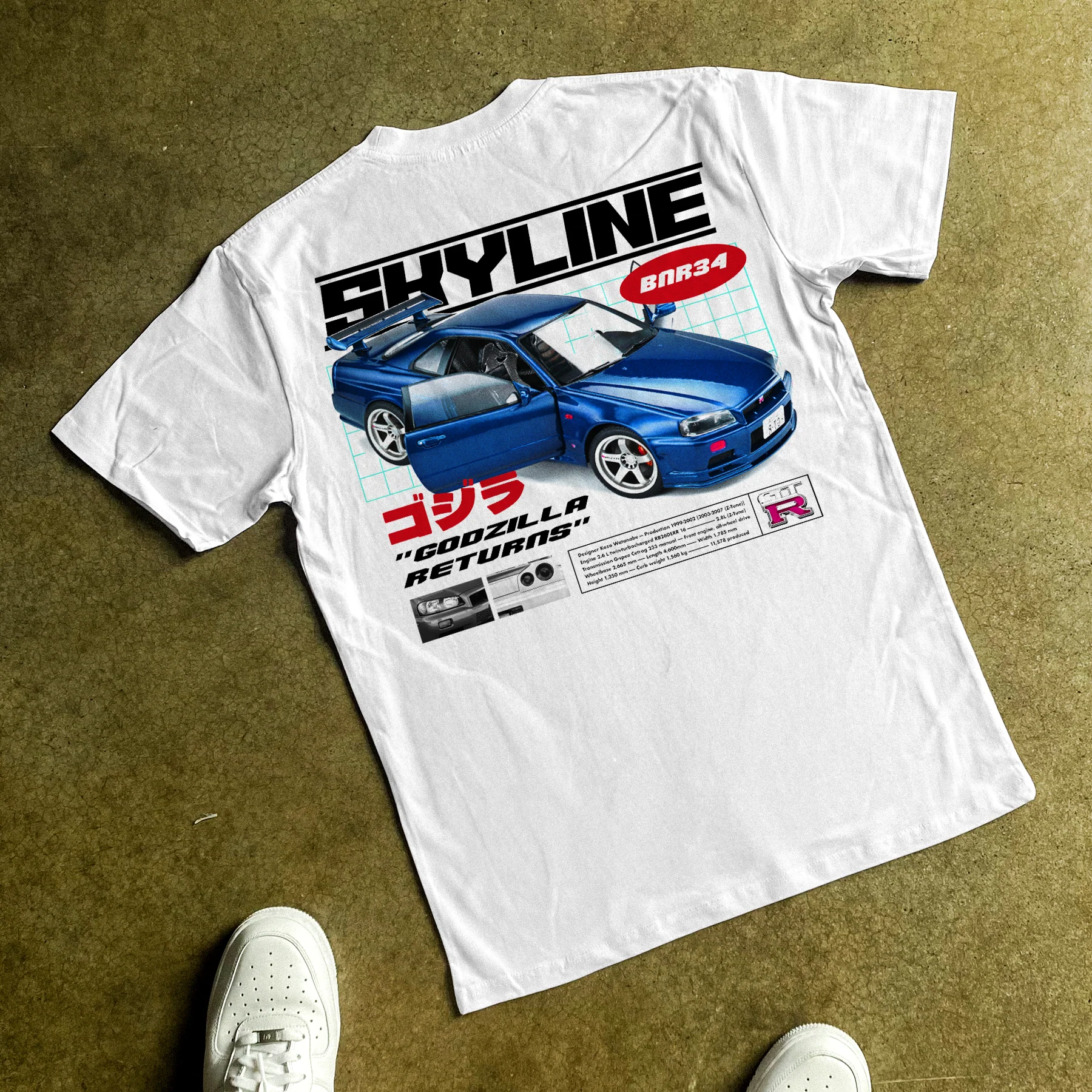 'Gtr Skyline' Heavyweight White T-Shirt - Image 3