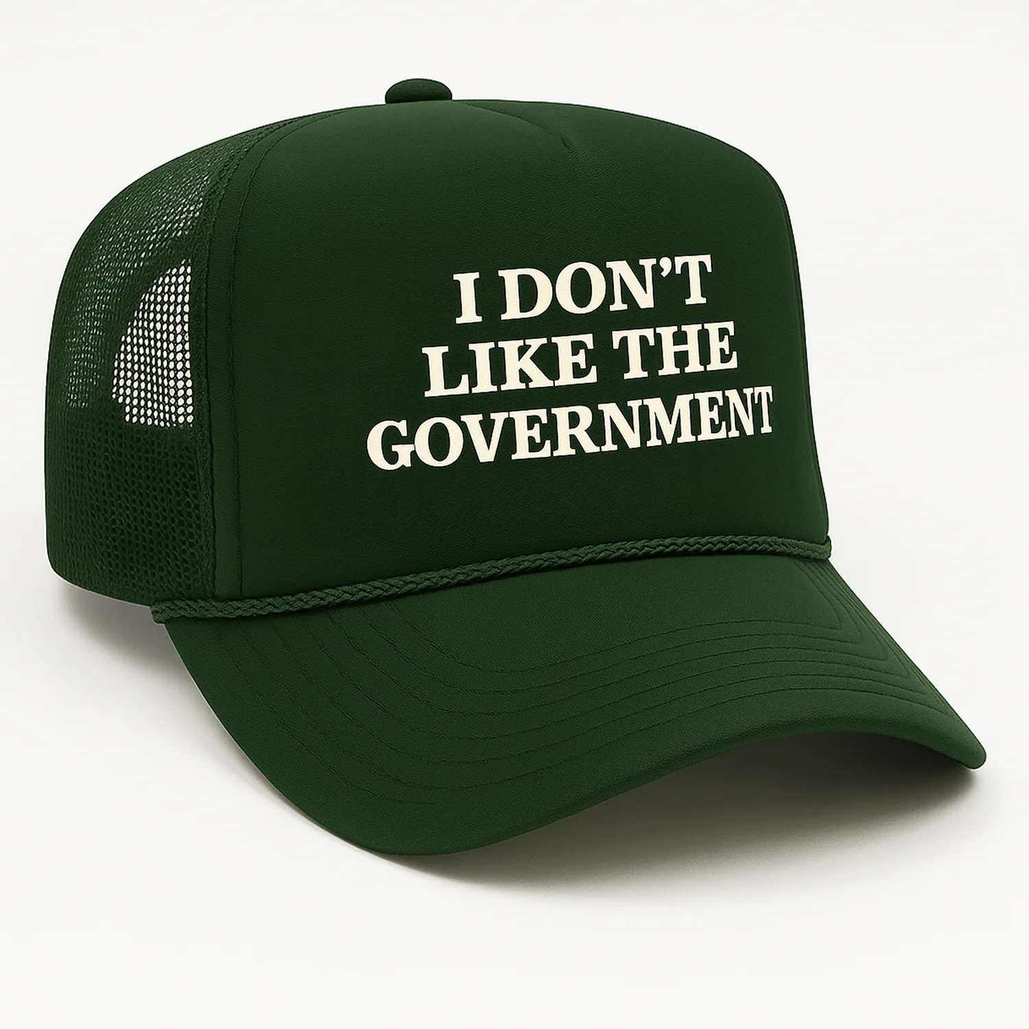 'I Don't Like The Government' Dark Green Foam Trucker - Image 3