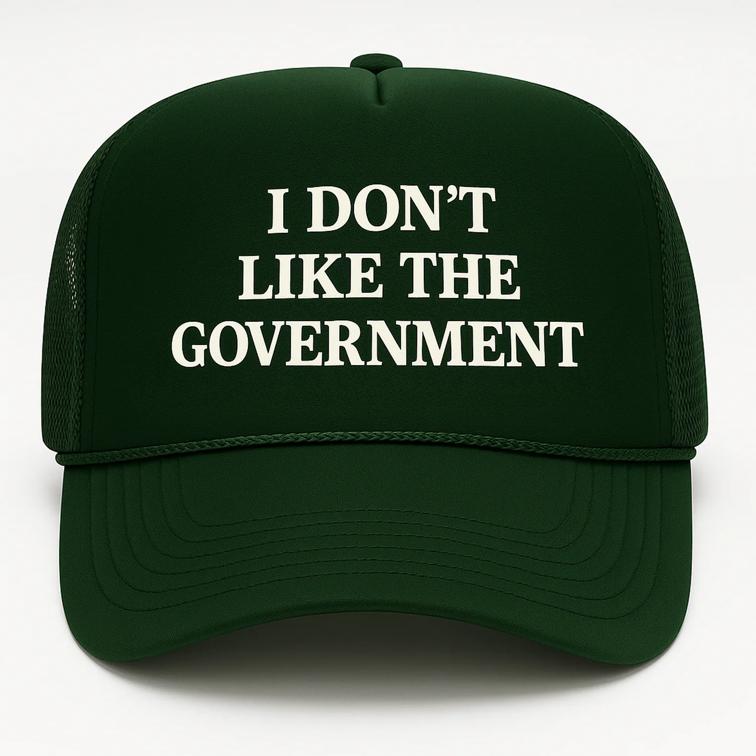 'I Don't Like The Government' Dark Green Foam Trucker - Image 4